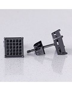 Square Black  Diamonds Paved Stud Earrings-7*7mm