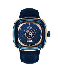 Square Arabic Numeral Men's Watch with Blue Leather Strap