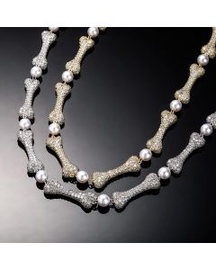 Mircro Paved Bone Interlaced Pearl Necklace