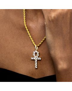 Women's Iced Ankh Pendant in Gold