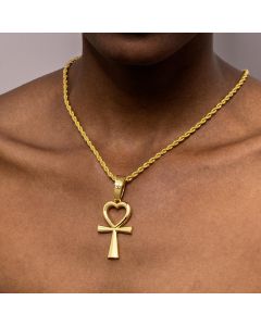 Women's Heart Shape Ankh Cross Pendant in Gold