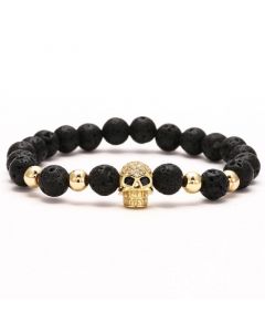 Skull Charm Lava Stone Beads Bracelet