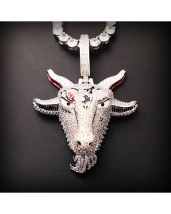 Iced GOAT Head Pendant in White Gold
