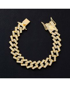 14mm Iced Prong Cuban Bracelet in Gold