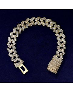 14mm Prong Baguette Cut Box Clasp Cuban Bracelet in Gold