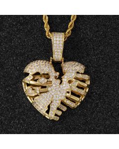 Broken Skeleton Heart Pendant in Gold