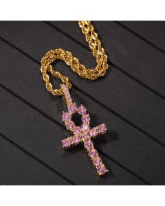 Pink Ankh Pendant in Gold