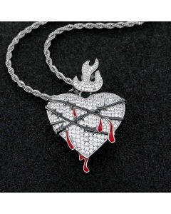 Iced Bleeding Heart Wrapped in Thorns Pendant