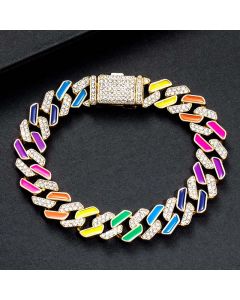 11mm Multi-Color Half-Iced Cuban Bracelet