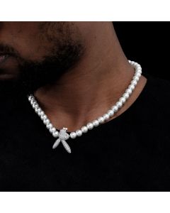 Iced Upside Down Bunny Pearl Necklace