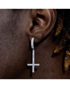 Iced Inverted Cross Earrings