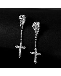 Iced Cross Skeleton Hand Earrings