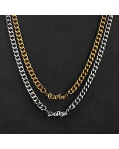 Custom Old English Name Necklace with 8mm Stainless Steel Cuban Chain