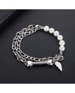 Pearl and Cuban Chain with Half Heart Bracelet