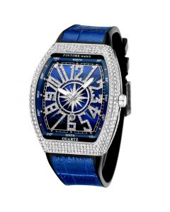 Men's Iced Arabic Numerals Watch with Blue Silicone Strap