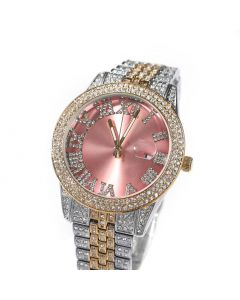 42mm Micro Pave Stones Round Pink Dial Watch