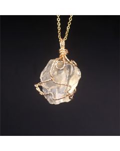 Lemon Crystal Pendant Necklace in Gold Wire Wrap