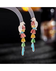Iced Long Colorful Feather Parrot Earrings
