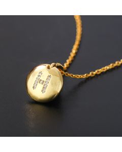 Capital Letter Round Locket Pendant Necklace in Gold