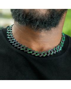 Iced 14mm Emerald & Black Prong Cuban Chain in Black Gold