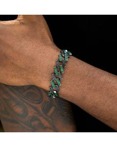 Iced 14mm Emerald & Black Prong Cuban Bracelet in Black Gold