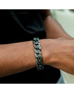Iced 13mm Emerald & Black Cuban Bracelet in Black Gold