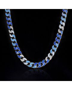 Iced 12mm Gradient Blue Enamel Cuban Chain in White Gold