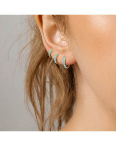 S925 Sterling Silver 4-Prong Turquoise White Opal Hoop Earrings