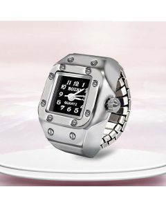 Vintage Square Elastic Stretchy Quartz Watch Ring for Couple