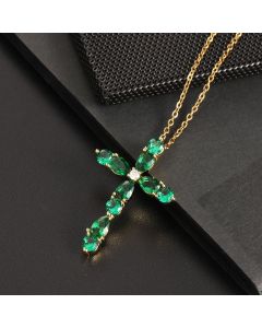 Emerald Green Cross Pendant Necklace