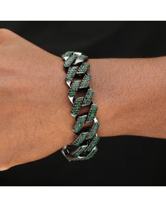 Iced 20mm Emerald & Black Miami Cuban Bracelet with Big Box Clasp
