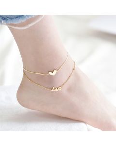 Double Layer Heart & Love Anklet
