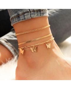 Butterfly Charm Snake Chain Anklet 3Pcs Set