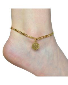Stainless Steel Hexagon Initial Letter Charm Anklet