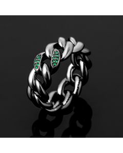 8mm Emerald Stones Cuban Band Ring in Black Gold