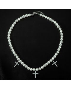 Iced Cross Pendant Pearl Necklace