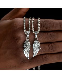 2pcs Couple Iced Angel Wings with Corss Pendant