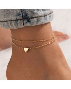 Simple Heart Charm Layered Anklet
