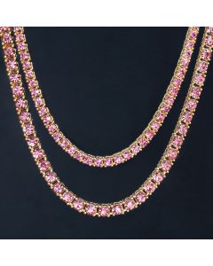 3mm/4mm Pink Tennis Chain in Gold