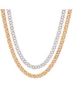 11mm White & Pink Stones Cuban Chain for Women