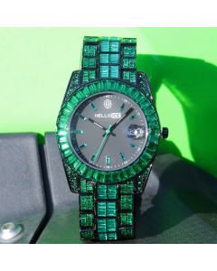 Emerald Baguette Cut Date Display Men's Watch in Black Gold