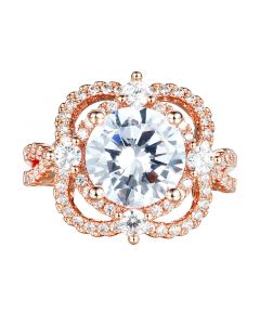 3.5 Ct Round Cut Floral Engagement Ring in Rose Gold