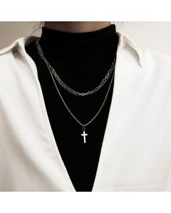 Cross Triple Layered Necklace