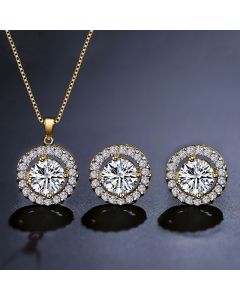 Micro Inlay Round Cut Stud Earrings & Necklace Set