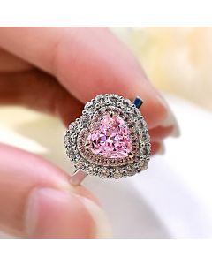 Heart Cut Halo Pink Stones Engagement Ring