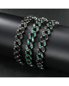 11mm Emerald & Black Baguette Cut Cuban Bracelet in Black Gold