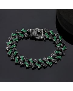 14mm Emerald & Black Iced Cuban Spiked Bracelet in Black Gold