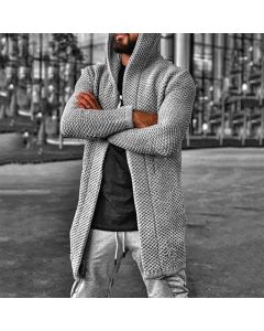 Cardigan Solid Hooded Turtleneck Hollow Sweater