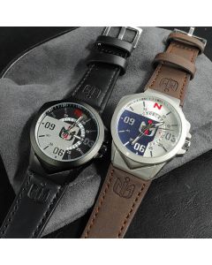 48mm Quartz Men's Watch with Leather Strap