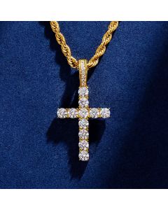 SS925 Sterling Silver Moissanite Cross Pendant in 18K Gold Plated
